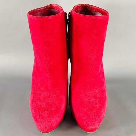 ALEXANDER MCQUEEN Size 8 Red Suede Platform Ankle Boots - Picture 4 of 13